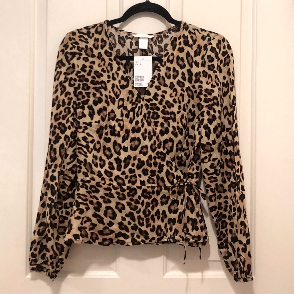 NWT H&M Leopard Print Wrap Blouse